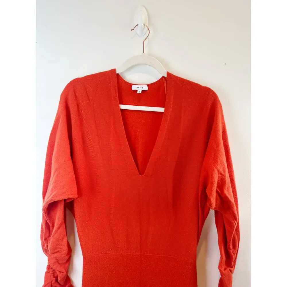 Riess Jenna Sweater Dress Orange Knitted Cashmere Blend Ruched Size M - Picture 6 of 13